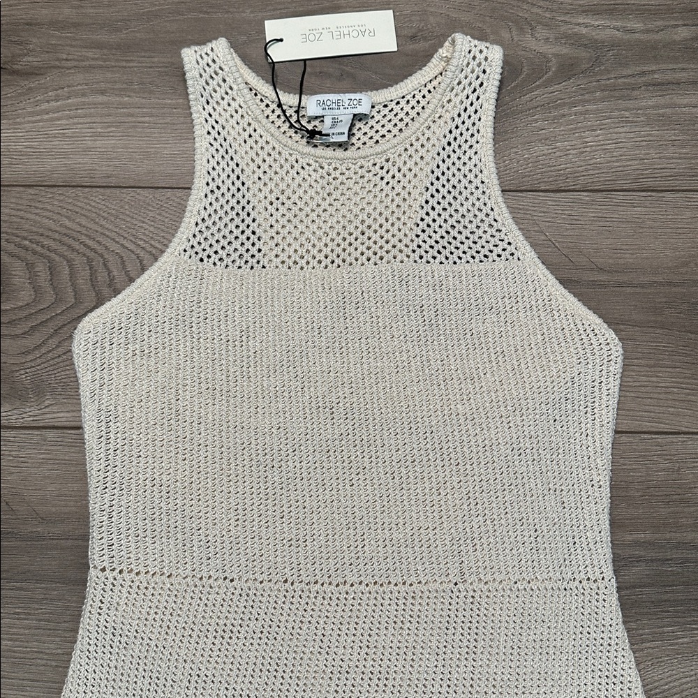 Rachel Zoe Crochet Bodycon Maxi‎ Dress Metallic Tan Size Large - Picture 5 of 16